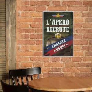 Panneau en Aluminium Vintage "L'Aprero Recrute"